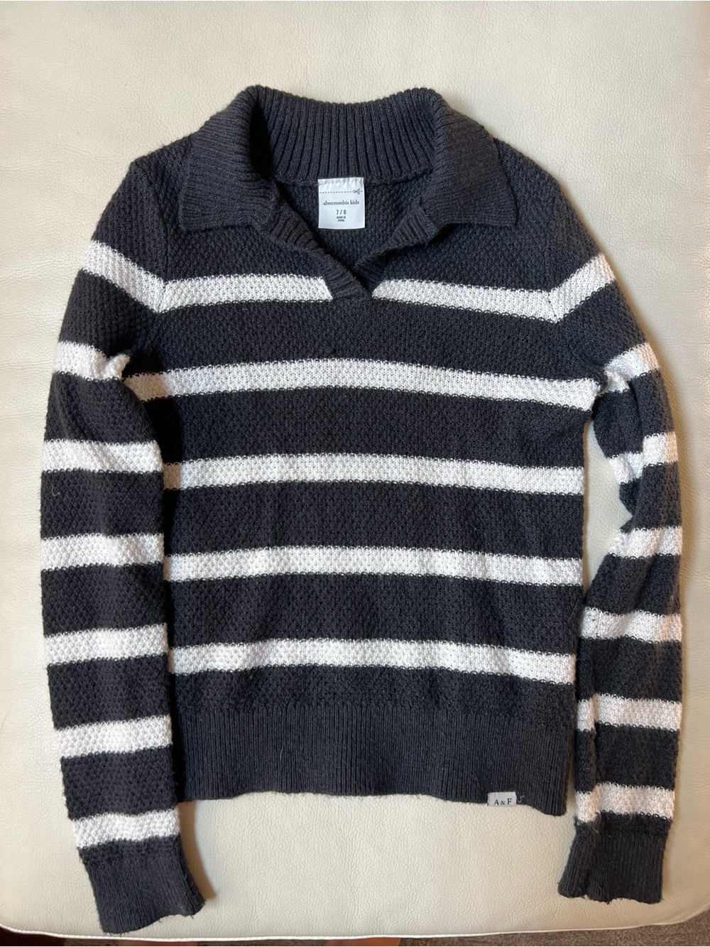 abercrombie kids Black and White Striped V‑Neck Collared Sweater